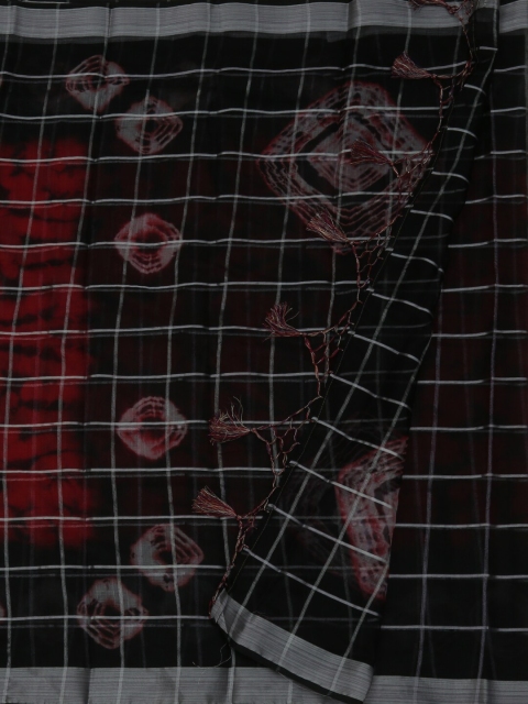 

Pothys Red & Black Linen Blend Printed Bandhani Saree