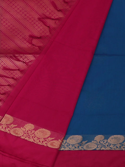 

Pothys Blue & Pink Silk Cotton Woven Design Saree