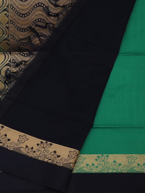 

Pothys Green & Navy Blue Silk Cotton Solid Saree