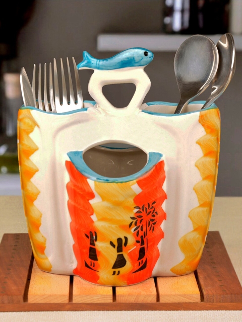 

StyleMyWay Handpainted Ceramic Kitchen Cutlery Stand, Yellow