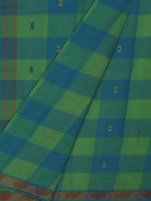 

Pothys Green & Blue Pure Cotton Checked Saree