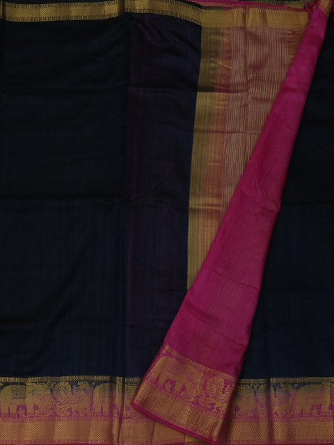 

Pothys Navy Blue Solid Jute Silk Saree