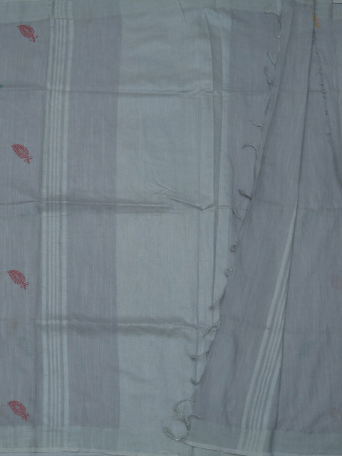 

Pothys Grey & Silver-Toned Linen Blend Embroidered Saree