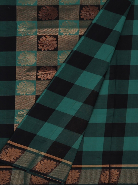 

Pothys Green & Black Pure Cotton Checked Saree