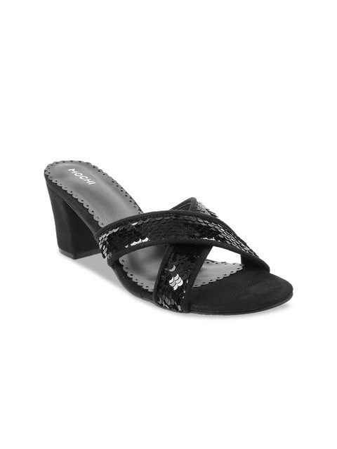 

Mochi Women Black Embellished Block Heels