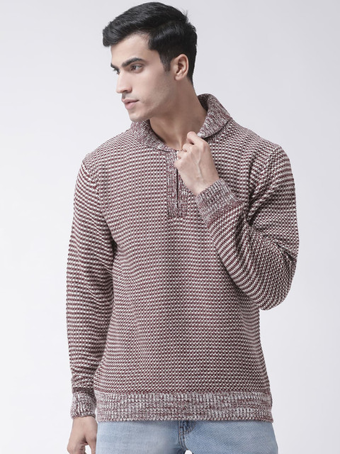 

Club York Men Maroon Self Design Pullover Sweater