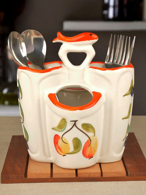 

StyleMyWay Green & Orange Hand Painted Ceramic Kitchen Cutlery Stand, White