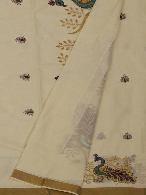 

Pothys Cream-Coloured Printed Pure Cotton Saree