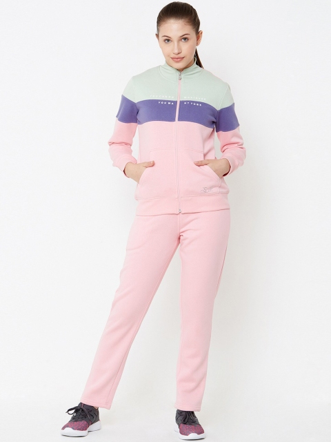 

Sweet Dreams Women Pink & Green Colorblocked Lounge-Wear Tracksuit