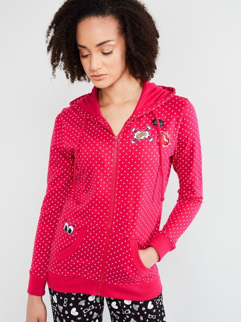 

max Women Pink Printed Hooded Sweatshirt