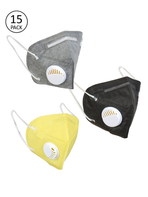 

OOMPH Unisex 3 Pcs Solid 5-Ply Valved Anti-Pollution Reusable KN95 Masks, Grey