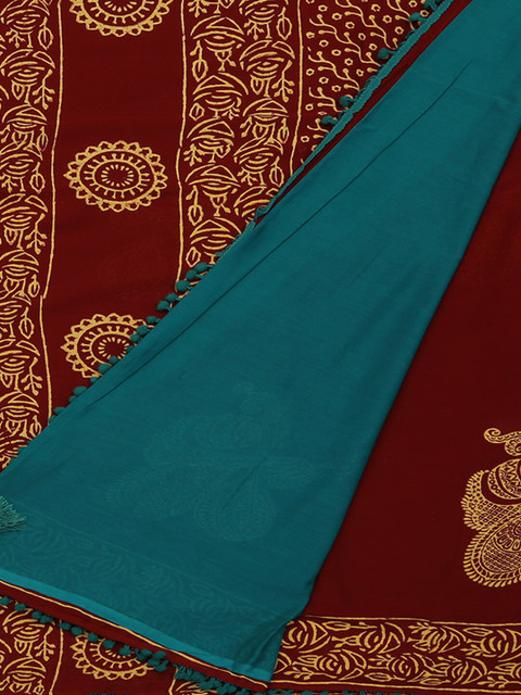 

Pothys Maroon & Blue Pure Cotton Woven Design Saree