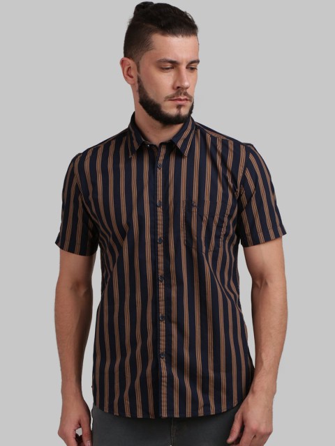 

Parx Men Navy Blue Regular Fit Striped Casual Shirt