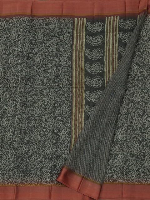 

Pothys Grey & Orange Linen Blend Printed Saree
