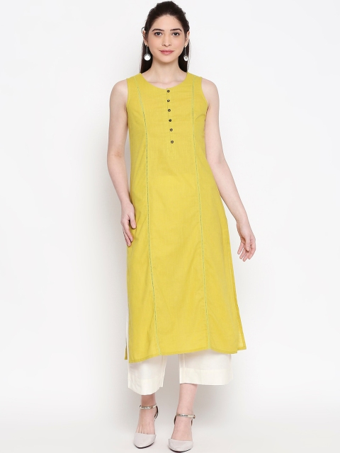 

RANGMANCH BY PANTALOONS Women Lime Green Solid A-Line Kurta
