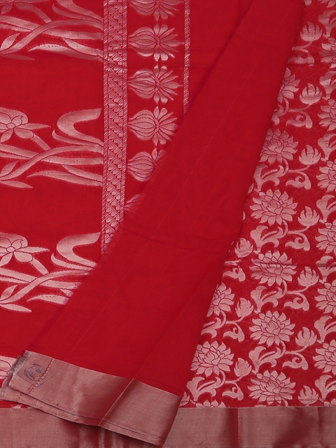 

Pothys Red Embroidered Silk Cotton Saree