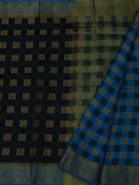 

Pothys Navy Blue & Green Jute Silk Checked Saree