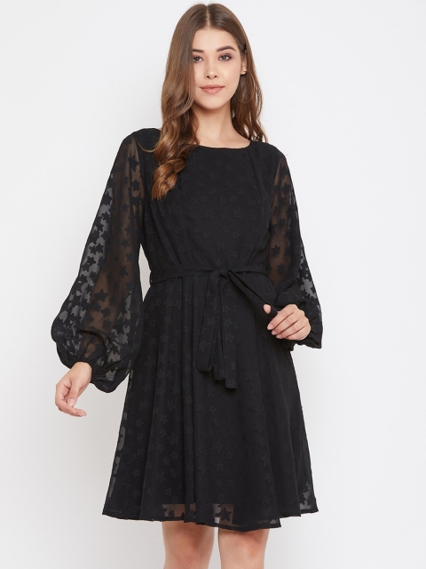 

Femella Women Black Self Design Fit and Flare Dress
