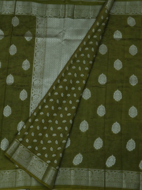 

Pothys Green & Silver-Toned Jute Silk Woven Design Saree