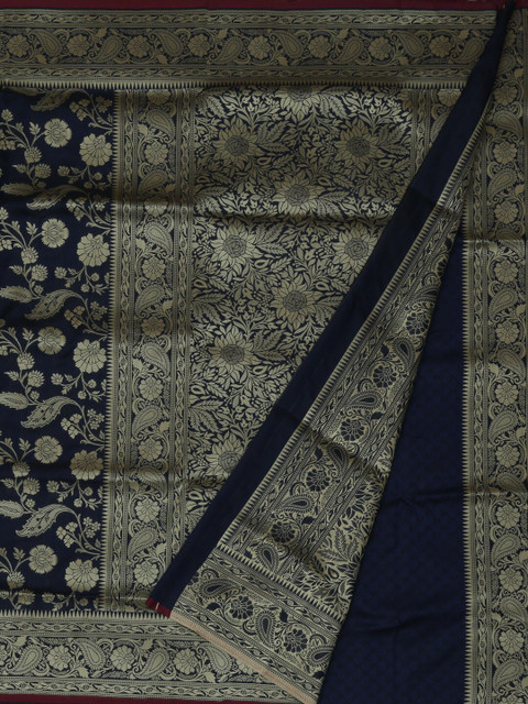 

Pothys Navy Blue & Gold-Toned Jute Silk Woven Design Saree