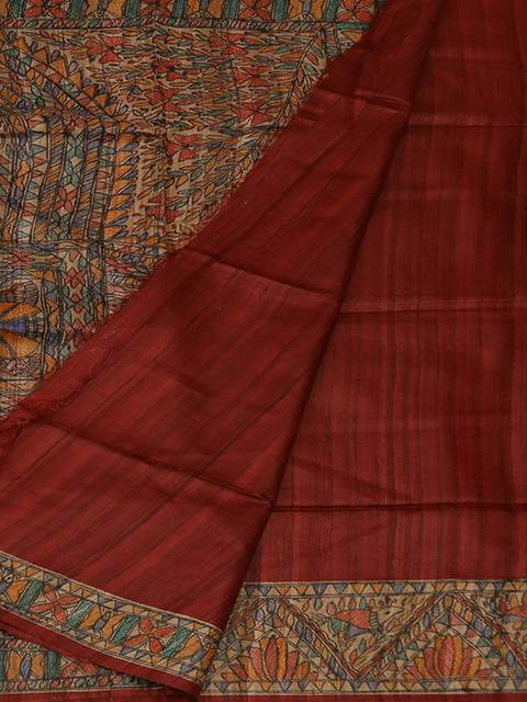 

Pothys Maroon Printed Jute Silk Saree