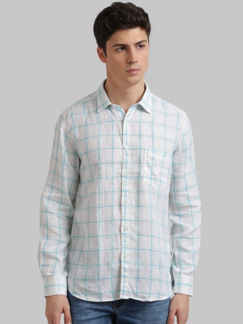 

Parx Men White & Blue Regular Fit Checked Casual Shirt