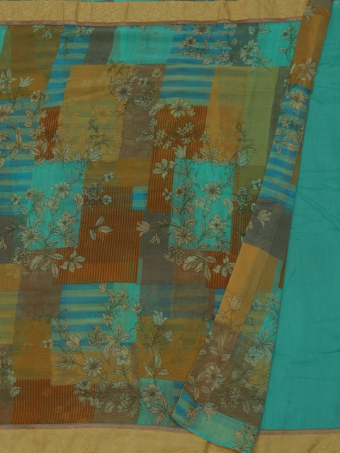 

Pothys Sea Green & Brown Poly Georgette Floral Printed Saree