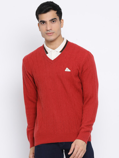

Monte Carlo Men Red Self Design Pullover Sweater
