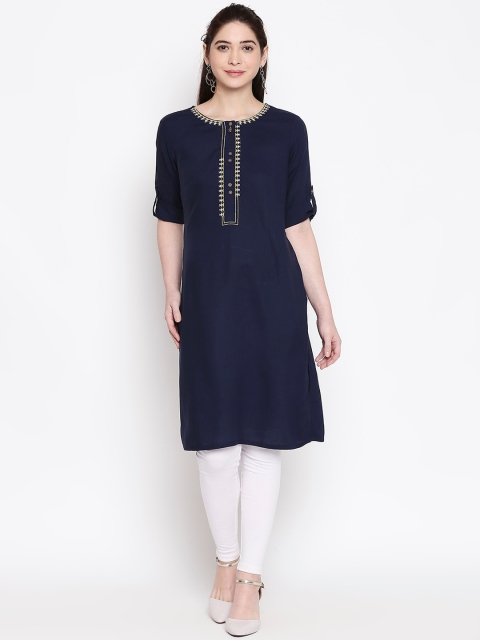 

RANGMANCH BY PANTALOONS Women Blue Yoke Design Straight Kurta