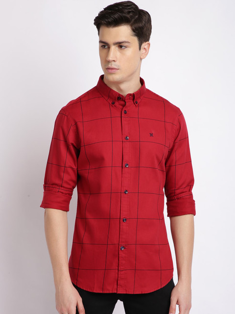 

TED HARBOR Men Red & Black Slim Fit Checked Casual Shirt
