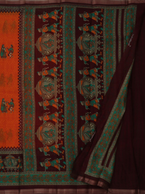 

Pothys Orange Printed Linen Blend Saree
