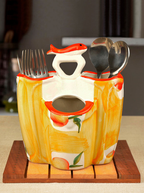 

StyleMyWay Yellow & Orange Printed Handpainted Ceramic Kitchen Cutlery Stand