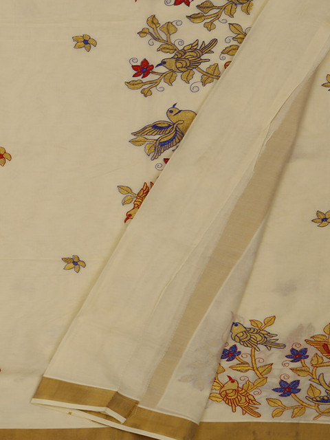 

Pothys Cream-Coloured Embroidered Pure Cotton Saree
