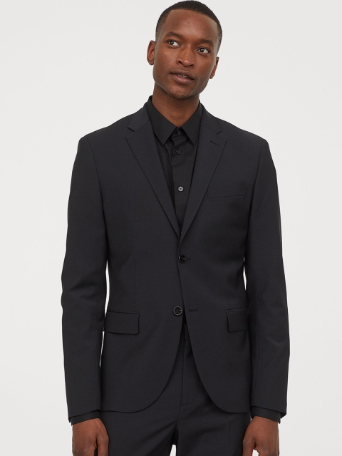

H&M Men Black Solid Wool-Blend Jacket Slim Fit