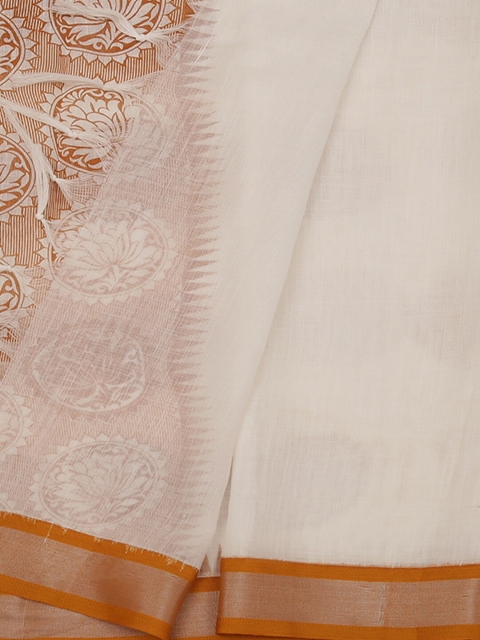 

Pothys White & Rust Linen Blend Printed Saree