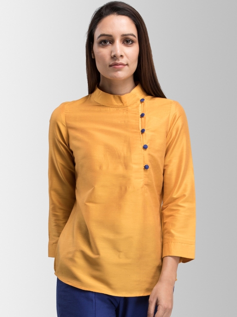 

FableStreet Women Mustard Yellow Solid Pure Cotton Top