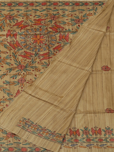 

Pothys Cream-Coloured Printed Jute Silk Saree
