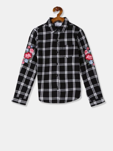 

The Childrens Place Girls Black & White Regular Fit Checked Casual Shirt