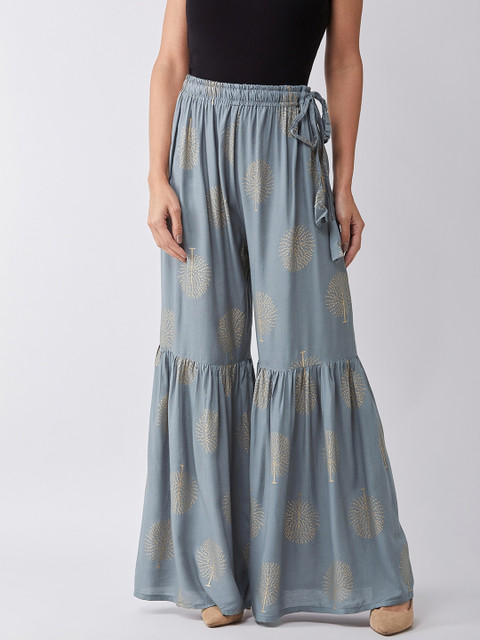 

InWeave Women Grey & Gold-Toned Printed Flared Sharara