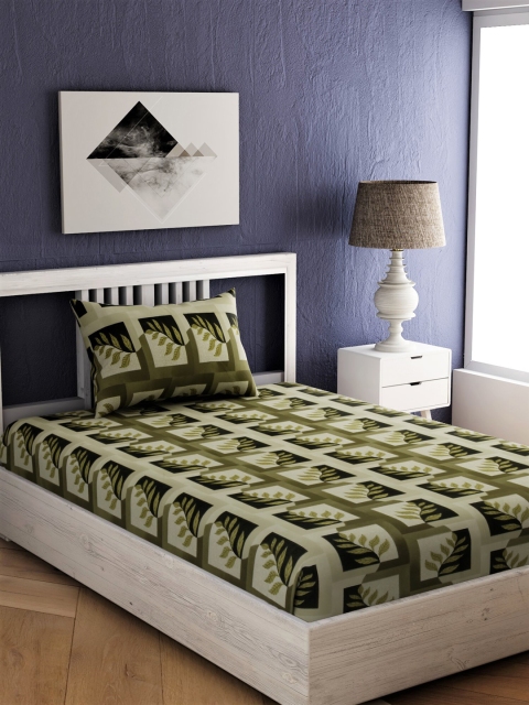 

EverHOME Green Floral 144 TC Cotton 1 Single Bedsheet with 1 Pillow Cover