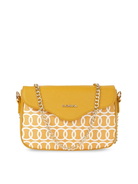 

Sugarush Mustard & White Printed Sling Bag