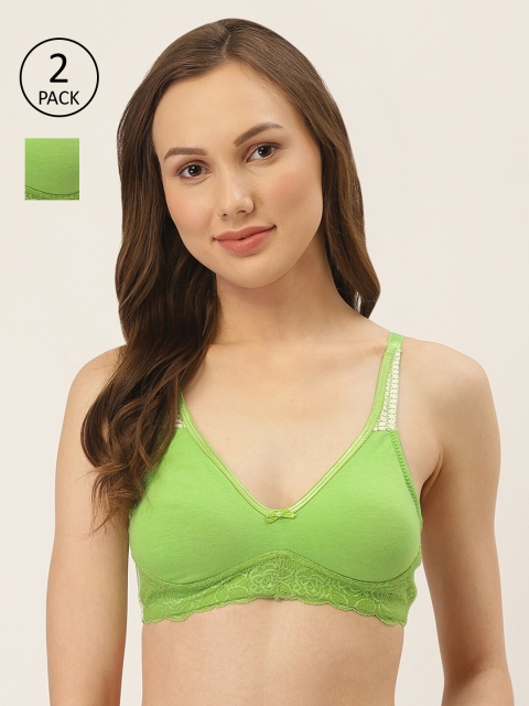 

Inner Sense Pack Of 2 Solid Non-Wired Non Padded Sustainable Organic Cotton Bralette Bra ISB060_60, Green