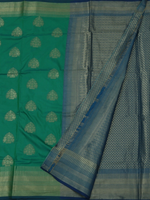 

Pothys Green & Gold-Toned Jute Silk Woven Design Saree