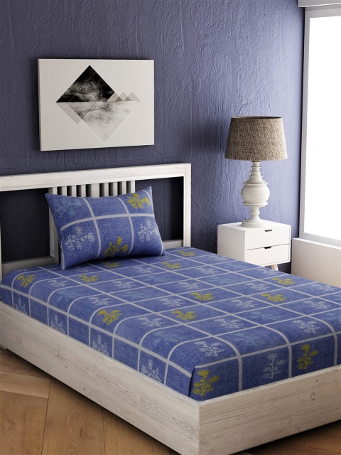 

EverHOME Blue & White Floral 144 TC Cotton 1 Single Bedsheet with 1 Pillow Covers