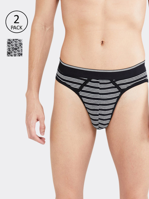 

max Men Black & White Pack of 2 Striped Basic Briefs NOOSFBFBKBLACK