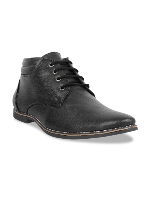 

Vardhra Men Black Solid Leather Mid-Top Flat Boots