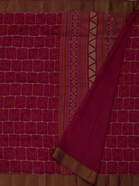 

Pothys Magenta Checked Jute Silk Saree