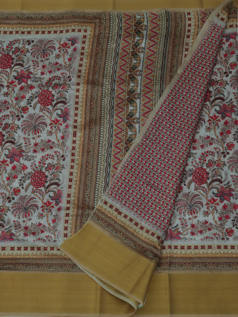 

Pothys Grey & Red Jute Silk Floral Printed Saree