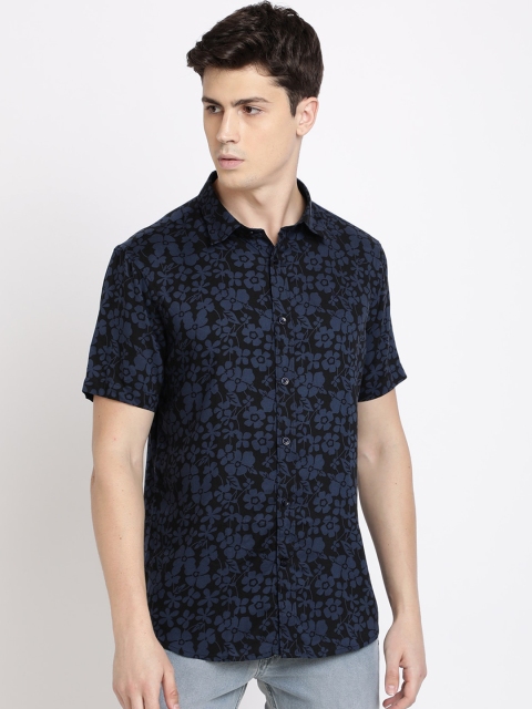 

TED HARBOR Men Black & Blue Slim Fit Printed Casual Shirt