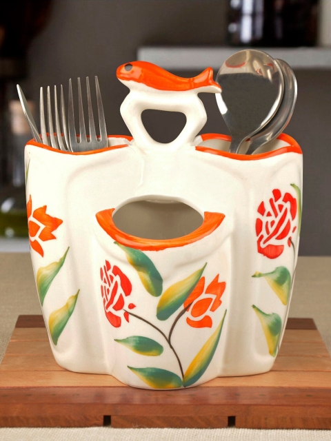 

StyleMyWay White & Orange Hand Glazed Handmade Cutlery Holder